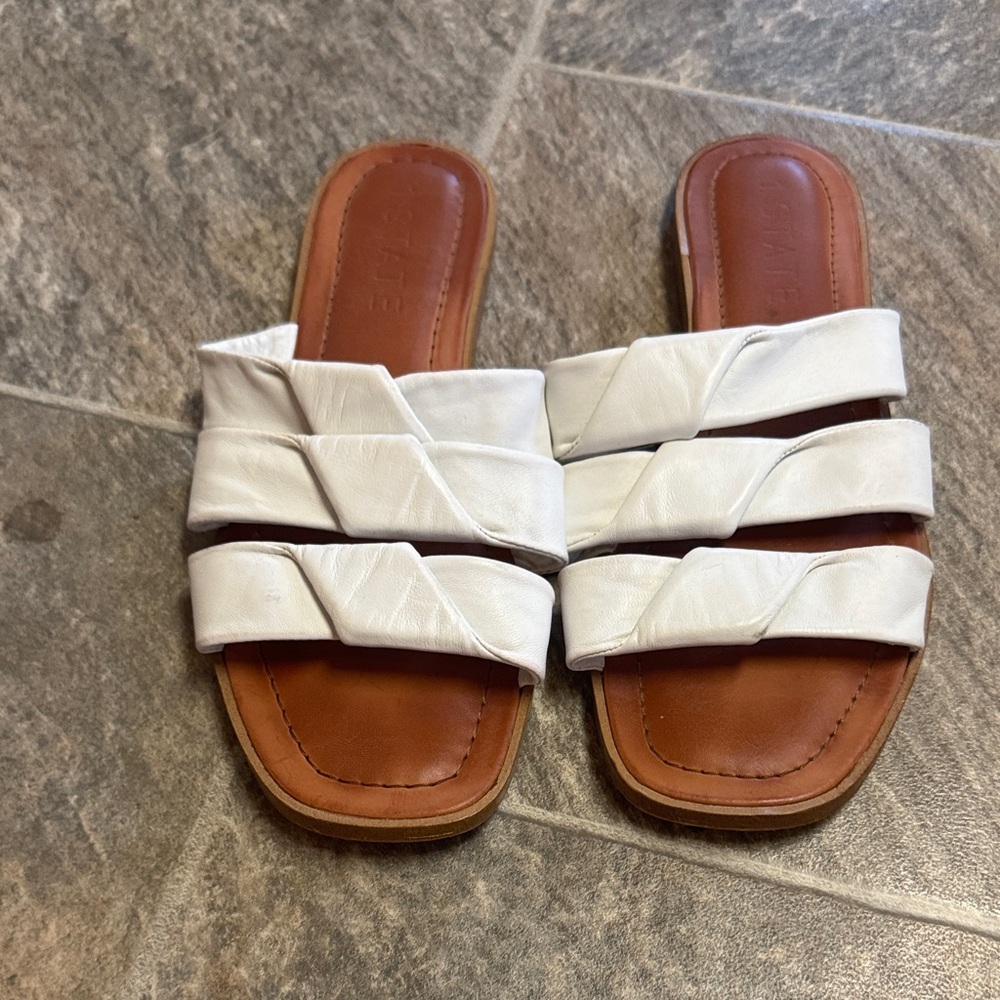 1. State White and Tan Braided Slide Sandals